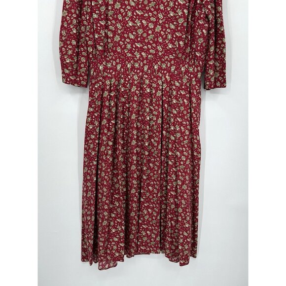 vintage 80s COTTAGECORE HOLIDAY dress midi lace bib floral prairie 3/4 sleeve L - Picture 5 of 7